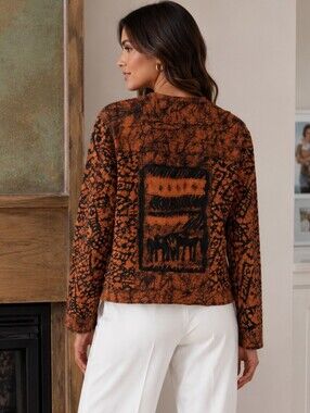 Chicos Women's Printed Zip-Front Cardigan in Burnt Brown